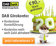 DAB Bank Girokonto mit 90€ Startguthaben für Neukunden