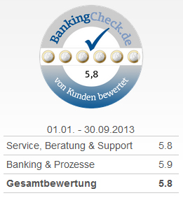 BankingCheck Award 2013 - Beste Direktbank 2013