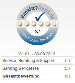 BankingCheck Award 2013 - 2. Platz Direktbank 2013