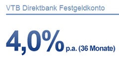 VTB Direktbank Festgeld - 4,00% Zinsen bei 3 Jahren Laufzeit