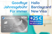 25€ Willkommensprämie für Neukunden bei der Barclaycard New Visa