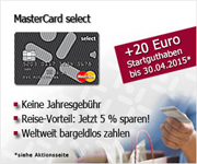 Valovis Bank MasterCard select mit 20€ Startguthaben