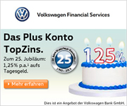 Volkswagen Bank Neukunden-Tagesgeld mit 1,25% Zinsen p.a. + Zinsgarantie