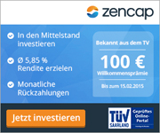 100€ Willkommensprämie für Erstinvestoren bei Zencap